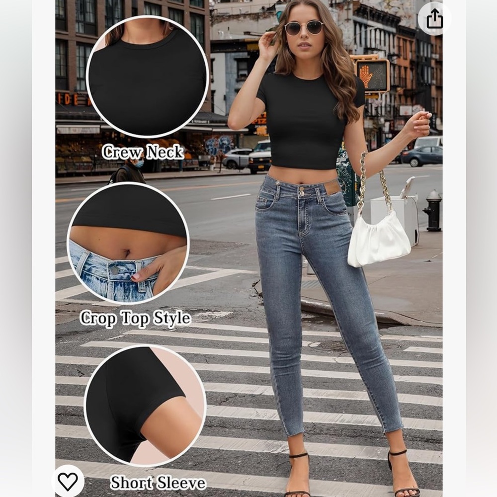 Amazon Black Short Sleeves Basic Top Size: Large - image 4